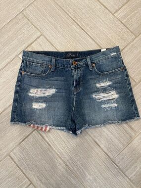 Lucky Brand Dark Blue Distressed Jean Shorts with Flag Patch
